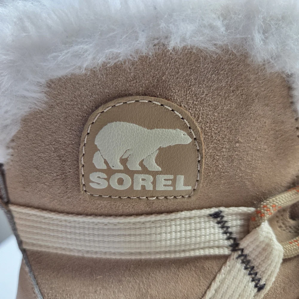 Sorel Women's Explorer 111 Tan Qirh Sea Salt White Fur Winter Boots Size 8.5 - Picture 4 of 8